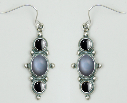 Sterling Silver Drop Dangle Earrings With Grey Moonstone And Hematite